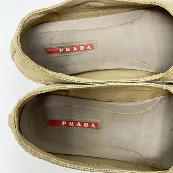 Prada Tan Canvas Espadrille Loafers Women's Size EU 37.5/US Size 7.5 VGUC1 - Picture 8 of 10